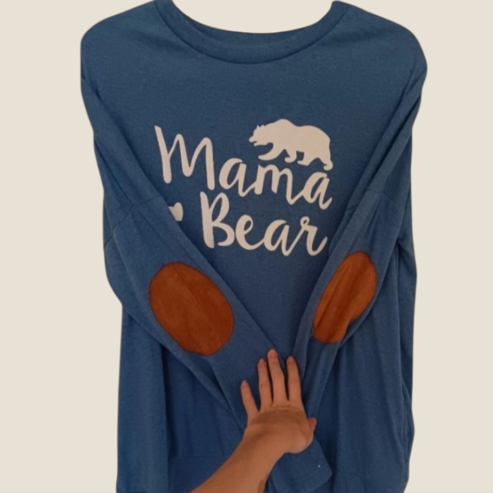 "Mama Bear" Printed Women's Large Blue Long Sleeve T-Shirt